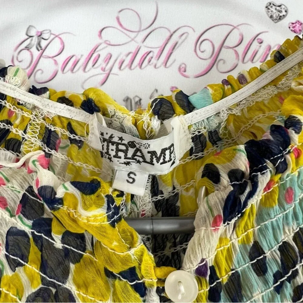 Tramp top long style dotted polka dot y2k buttons  Multicolor Polka Dot Blouse